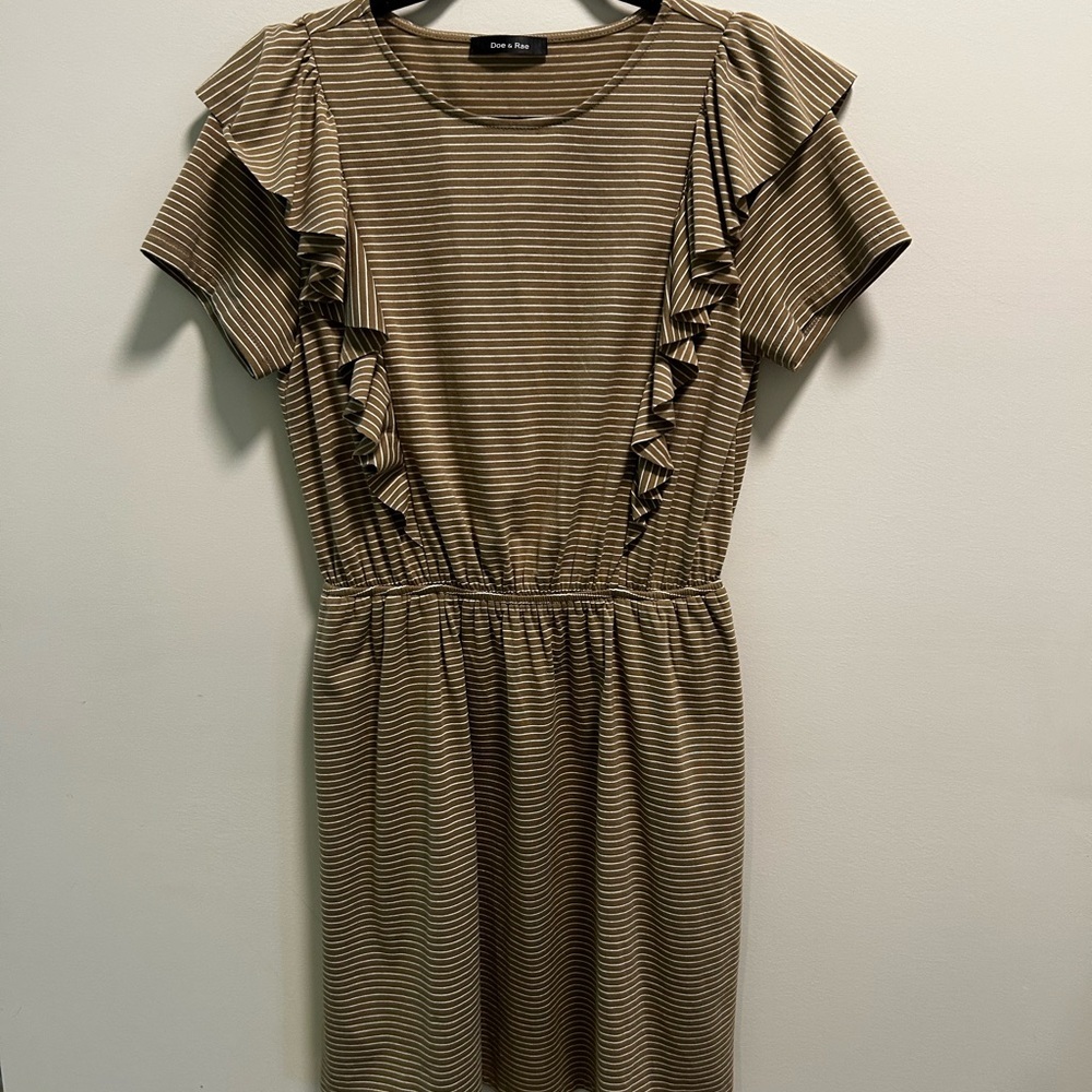 Brown Striped Dress with Ruffle Detail size M with pockets